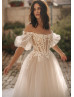 Beaded Ivory Lace Glitter Tulle Gorgeous Wedding Dress